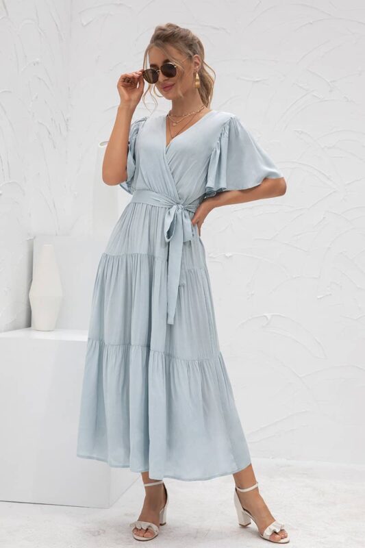 Robe bleue pour un mariage, robe longue maxi, robe bleu champêtre